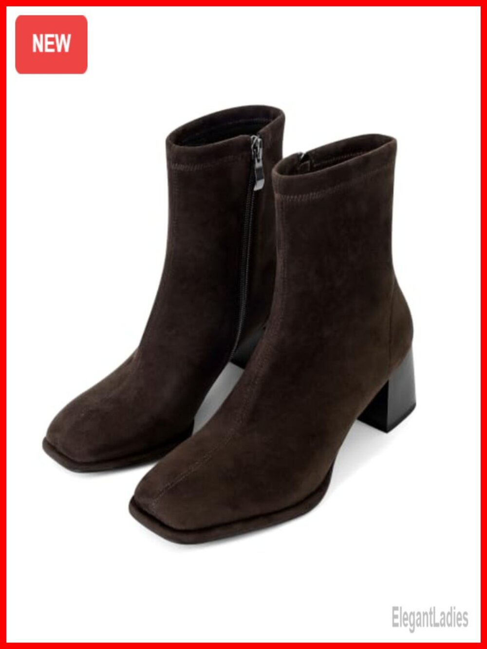 Square Toe Ankle Booties Chunky Suede Block Heel Side Zip Short Boots